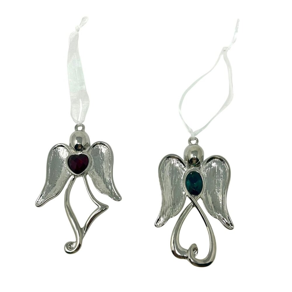 Silver Plated Angel Ornaments With Gemstones‎ - Vintage